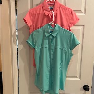 Magellan  Coral and Aqua Short Sleeve Shirts. Medium. Moisture wicking. 2 tops